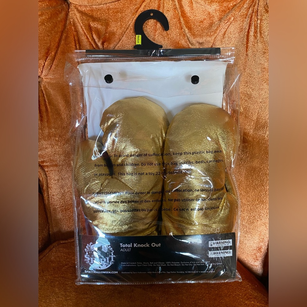 Spirit Halloween gold boxing gloves (missing robe & shorts)